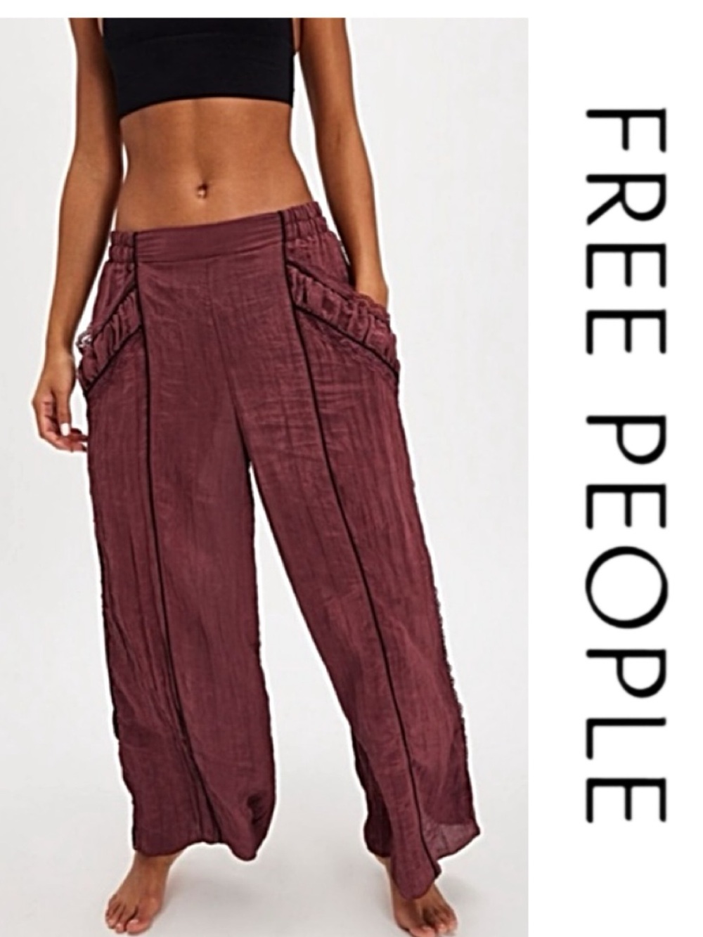 🚩NwT’s-$100 FREE PEOPLE Pretty Please Pants L Soft/Relaxed Pull-On High-Rise - Picture 1 of 10